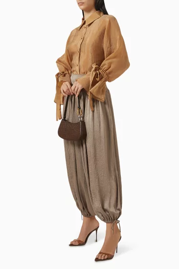 Drawstring Button-up Top