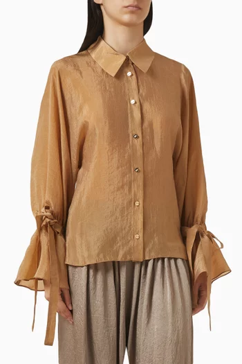 Drawstring Button-up Top