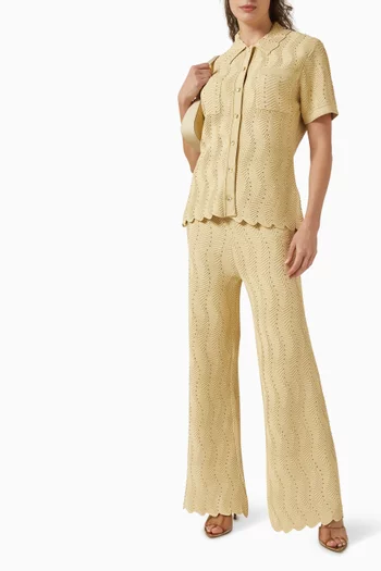 بنطال مطرز بأحجار الراين ومنسوج من مزيج فيسكوز