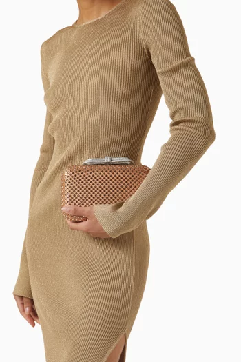 Double Bow Clutch Bag in Crystal-embellished Satin