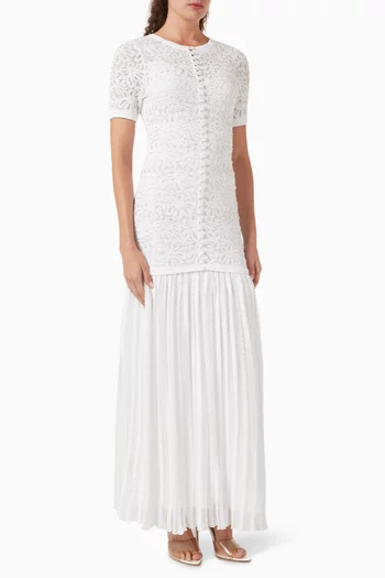 فستان طويل منسوج مزين بتطريزات