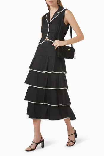 Bead-embellished Layered Skirt in Cotton