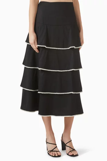 Bead-embellished Layered Skirt in Cotton