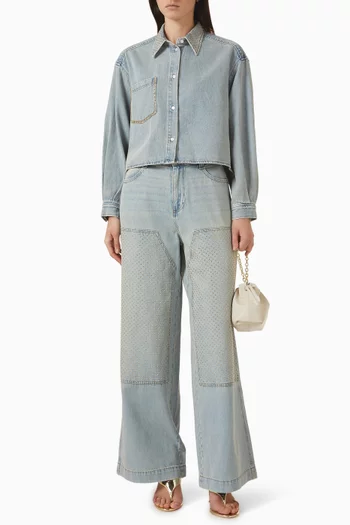 Landon Faded Crystal-patch Jeans in Denim