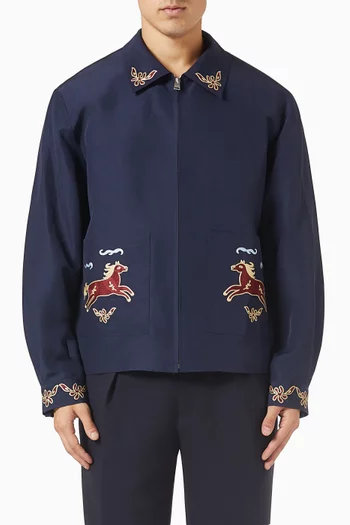 جاكيت مزين بأحصنة مزيج كتان