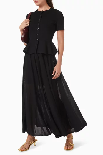 فستان طويل منسوج بحافة على شكل جرس