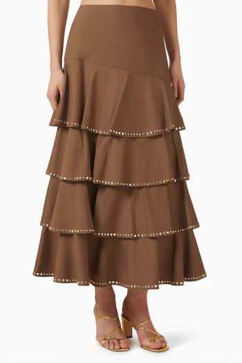 تنورة بطبقات متعددة ومطرزة بأحجار الراين قطن