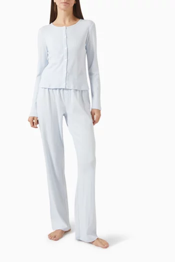 طقم كارديغان وبنطال بيجاما بونتيل قطن