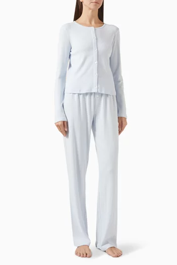 طقم كارديغان وبنطال بيجاما بونتيل قطن