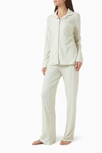 طقم بيجاما بتصميم مطاطي طويل قطن