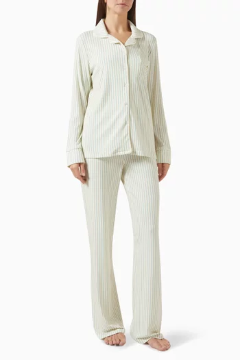 طقم بيجاما بتصميم مطاطي طويل قطن