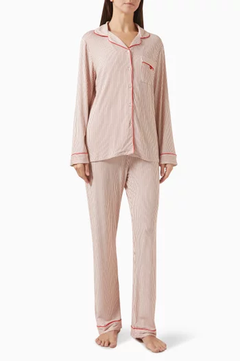 Stretch Striped Long Pyjama Set in Cotton