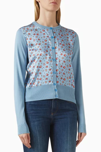 Small Rose-print Cardigan in Satin-silk