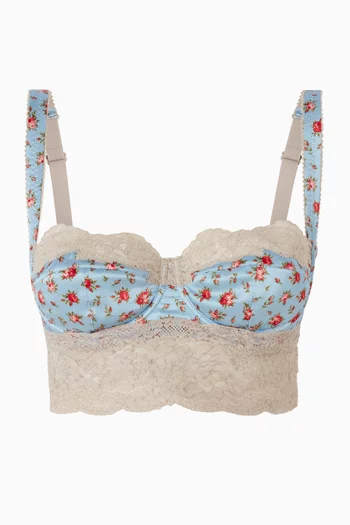 حمالة صدر بنقشة زهور وحواف دانتيل قطن وحرير