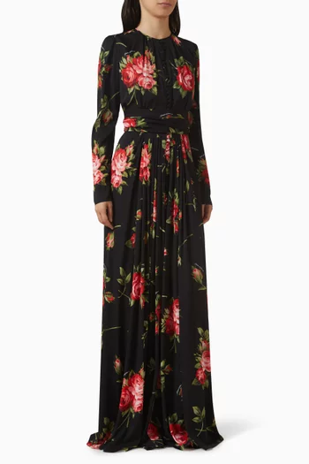 Rose Bouquet-print Maxi Dress