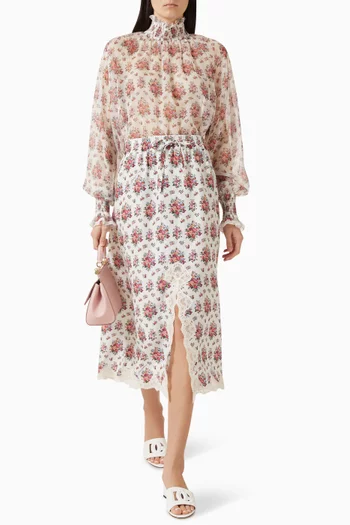 تنورة بفتحة ونقشة زهور مزيج حرير