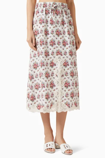 تنورة بفتحة ونقشة زهور مزيج حرير