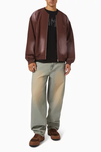 جاكيت بومبر بسحّاب صوف قطني ولون باهت