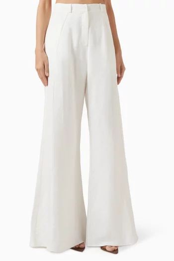 بنطال بخصر مرتفع وقصة ساق واسعة مزيج كتان