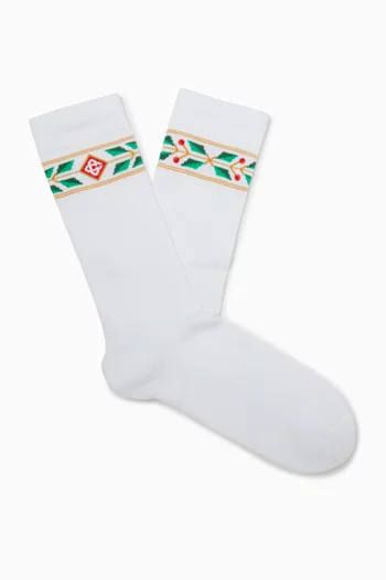 جوارب مضلعة بشعار غصني أوراق الغار قطن