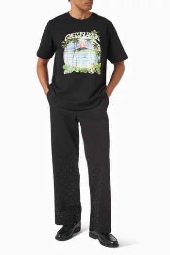 بنطال بشعار الماركة ومرصع بأحجار الراين