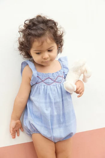 Embroidered Sleeveless Romper in Cotton