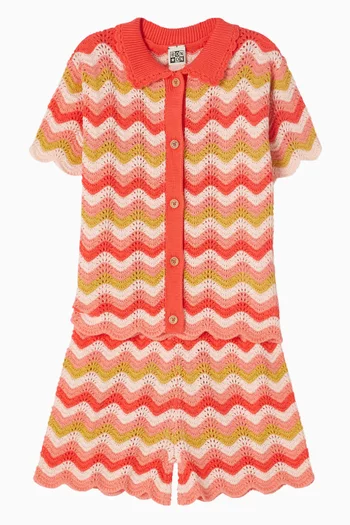 بلوزة منسوجة بنقشة خطوط شيفرون متعرجة