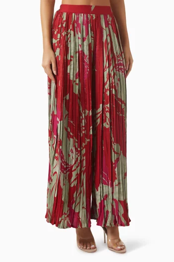 Floral-print Pants in Muslin Cotton Silk