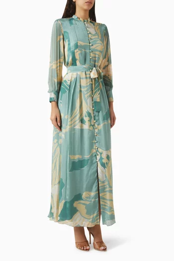 Floral-print Belted Dress in Chiffon