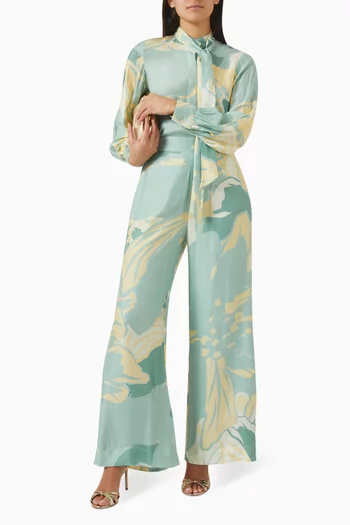 قميص برباط على الرقبة ونقشة موسلين قطن وحرير