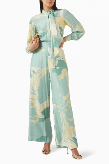 Printed Wide-leg Pants in Muslin Cotton Silk