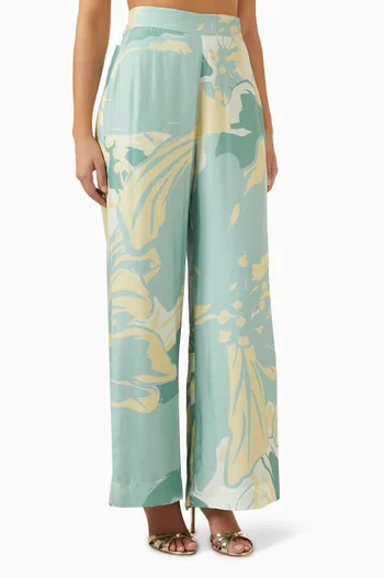 Printed Wide-leg Pants in Muslin Cotton Silk