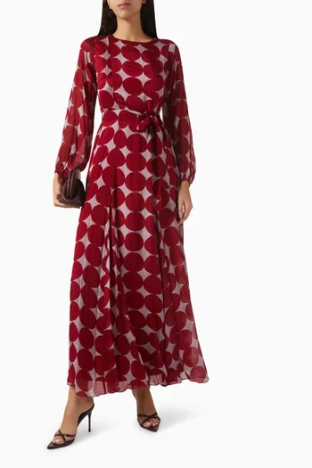 Printed Belted Dress in Chiffon