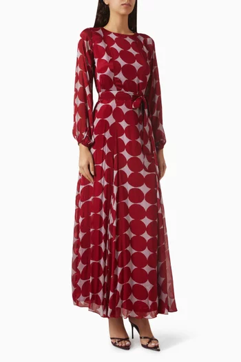 Printed Belted Dress in Chiffon
