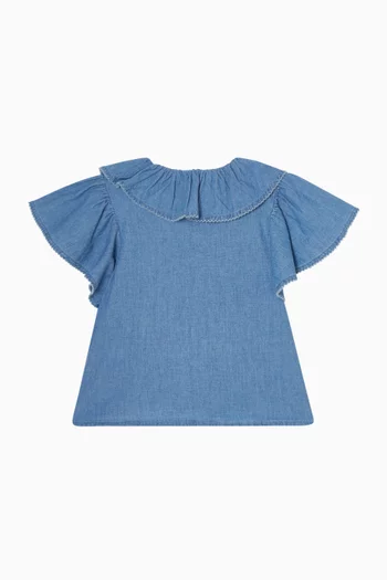 Ruffled Shirt in Cotton Chambray