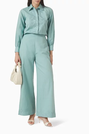 Embroidered Wide-leg Pants