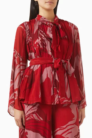 بلوزة بحزام وعقدة عند الرقبة شيفون