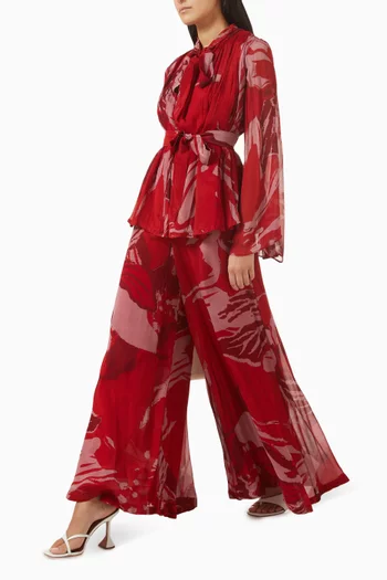 Printed Wide-leg Pants in Chiffon