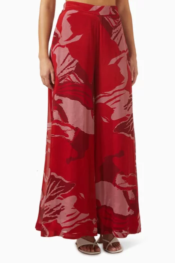 Printed Wide-leg Pants in Chiffon