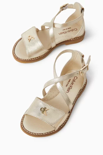 Logo Sandals in Metallic Faux Leather