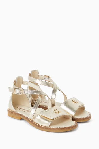 Logo Sandals in Metallic Faux Leather