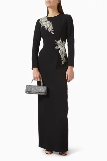 فستان سهرة كريب مطرز بالترتر