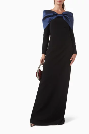 Off-shoulder Bow Gown in Crepe