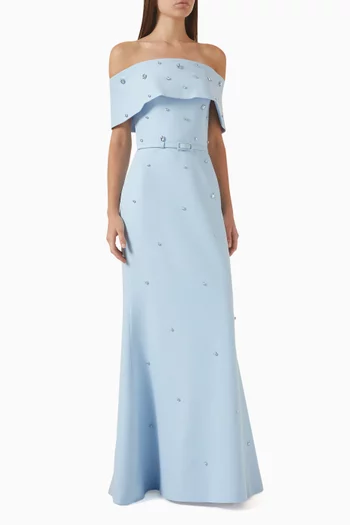 Embellished Belted Gown in Crepe