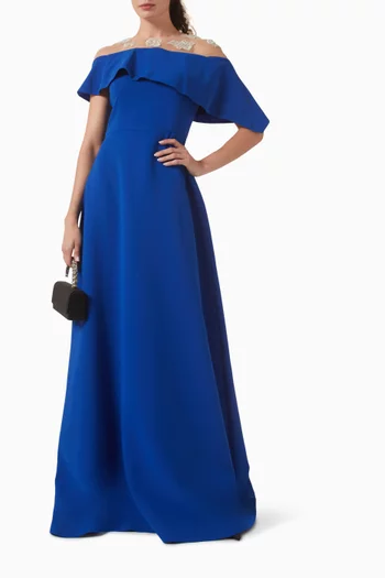 Embellished Off-shoulder Gown in Crepe