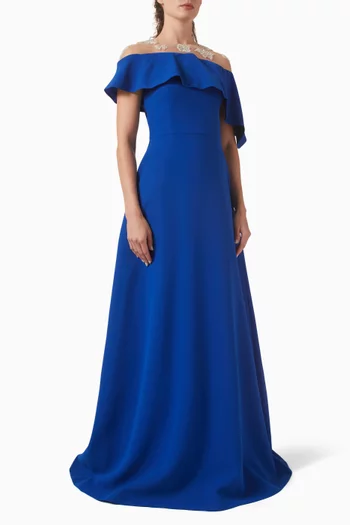 Embellished Off-shoulder Gown in Crepe