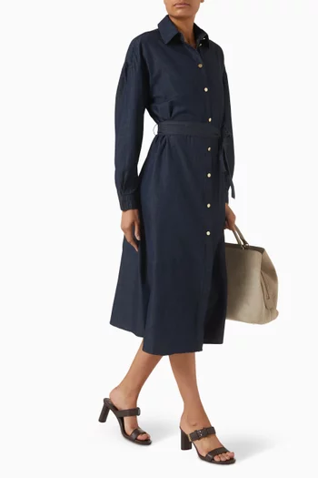 فستان متوسط الطول بأزرار دينم