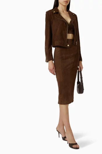 تنورة متوسطة الطول جلد وشمواه