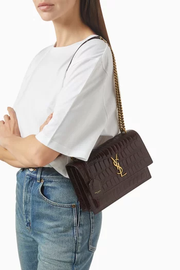 حقيبة سن ست متوسطة جلد بنقشة جلد التمساح