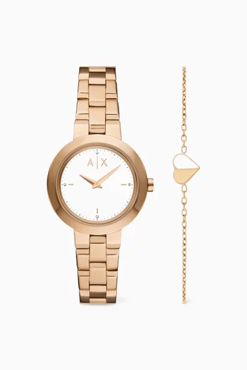 Jackie Automatic Watch & Bracelet Set in Rose Gold-tone Stainless Steel